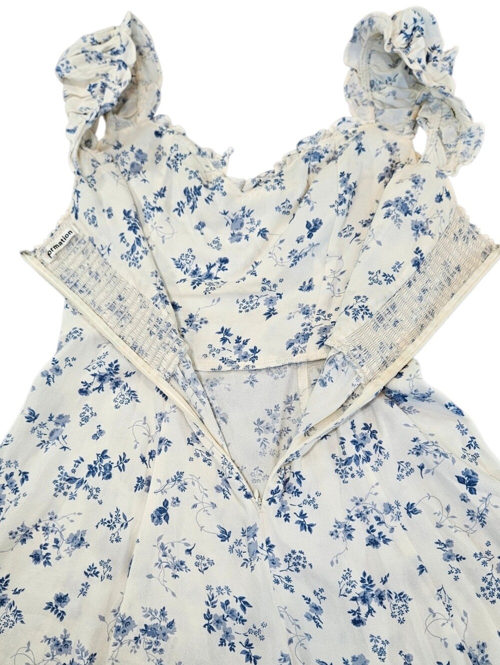 Reformation Cream Mini Dress with Blue Floral Print - Picture 9 of 9